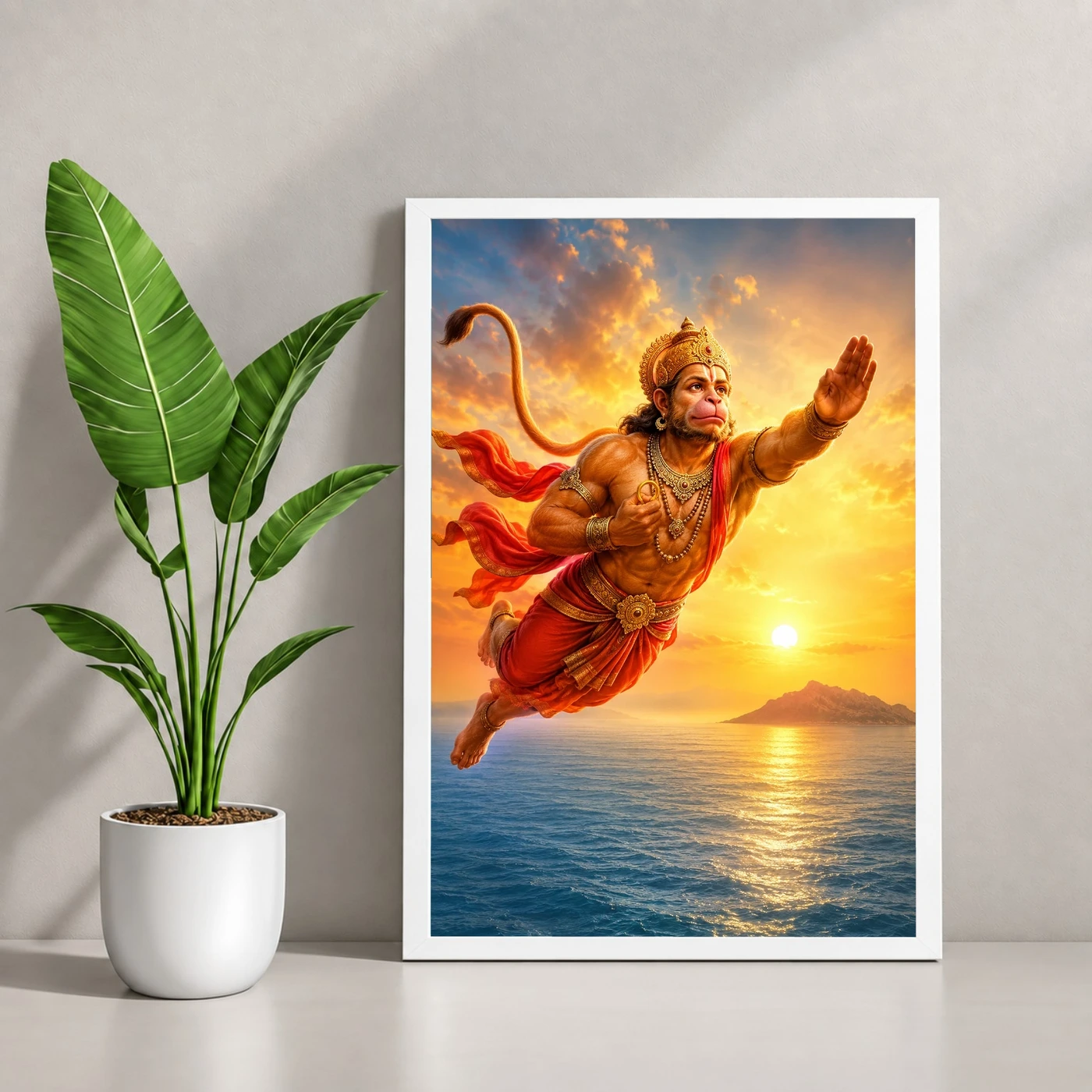 Flying Hanuman — Ocean Crossing Frame 4 Flying Hanuman — Ocean Crossing Frame — white frame console