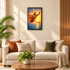 Flying Hanuman — Ocean Crossing Frame 16 Flying Hanuman — Ocean Crossing Frame — black frame sofa