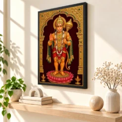 Hanuman — Tanjore Gold Traditional Art Frame — black frame console