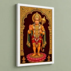 Hanuman — Tanjore Gold Traditional Art Frame — white frame angled wall
