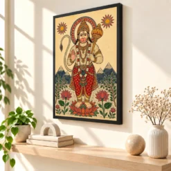 Hanuman — Madhubani Folk Art Frame — black frame console