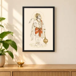 Hanuman — Modern Minimalist Ivory Frame — black frame pooja shelf