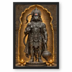 Black Stone Hanuman — Temple Serenity Frame — black frame clean