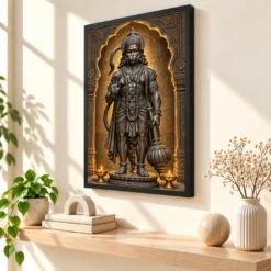 Black Stone Hanuman — Temple Serenity Frame — black frame console