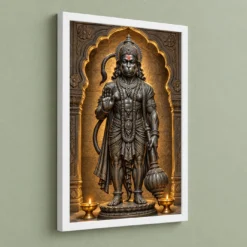 Black Stone Hanuman — Temple Serenity Frame 13 Black Stone Hanuman — Temple Serenity Frame — white frame angled wall