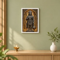 Black Stone Hanuman — Temple Serenity Frame 14 Black Stone Hanuman — Temple Serenity Frame — white frame distant wall