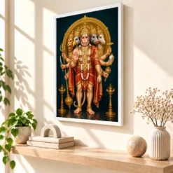 Panchmukhi Hanuman — Vastu Entrance Frame — white frame warm console