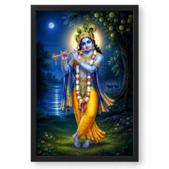 Lord Krishna — Peacock Feather Flute Frame — black frame clean