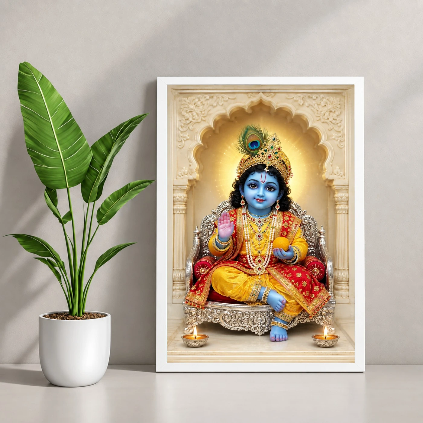Laddu Gopal — Divine Blessings Frame 4 Laddu Gopal — Divine Blessings Frame — white frame console