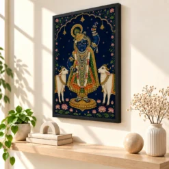 Shrinathji — Pichwai Darshan Frame — black frame console