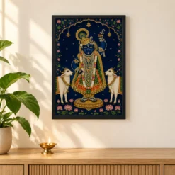 Shrinathji — Pichwai Darshan Frame — black frame pooja shelf