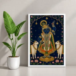 Shrinathji — Pichwai Darshan Frame — white frame console