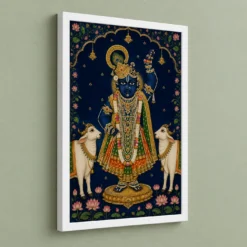 Shrinathji — Pichwai Darshan Frame — white frame angled wall