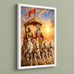 Krishna Arjuna — Bhagavad Gita Updesh Frame 13 Krishna Arjuna — Bhagavad Gita Updesh Frame — white frame angled wall