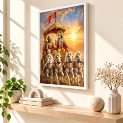 Krishna Arjuna — Bhagavad Gita Updesh Frame 15 Krishna Arjuna — Bhagavad Gita Updesh Frame — white frame warm console