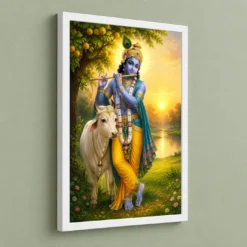 Krishna with Cow — Vrindavan Dawn Frame 13 Krishna with Cow — Vrindavan Dawn Frame — white frame angled wall