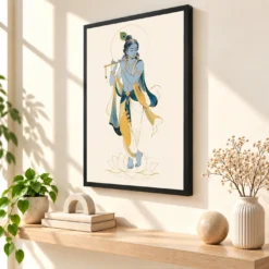 Krishna — Modern Minimalist Ivory Frame — black frame console