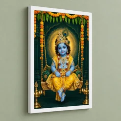 Laddu Gopal — Janmashtami Jhula Frame — white frame angled wall
