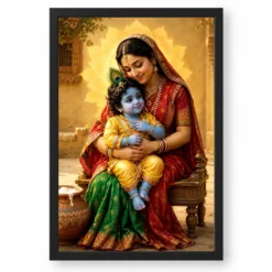 Yashoda with Bal Krishna — Divine Love Frame — black frame clean