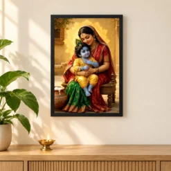 Yashoda with Bal Krishna — Divine Love Frame 11 Yashoda with Bal Krishna — Divine Love Frame — black frame pooja shelf