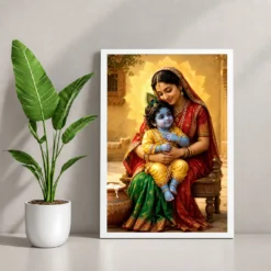 Yashoda with Bal Krishna — Divine Love Frame 12 Yashoda with Bal Krishna — Divine Love Frame — white frame console