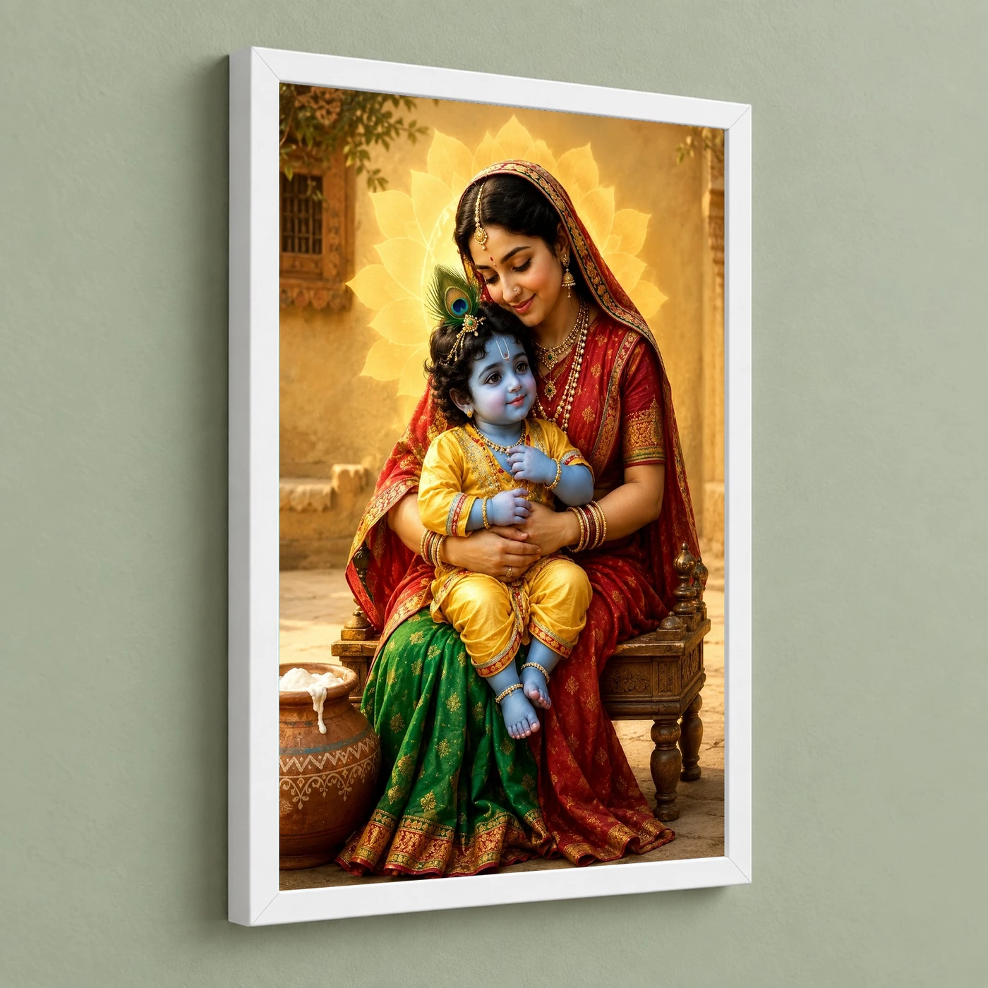 Yashoda with Bal Krishna — Divine Love Frame 5 Yashoda with Bal Krishna — Divine Love Frame — white frame angled wall