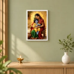 Yashoda with Bal Krishna — Divine Love Frame 14 Yashoda with Bal Krishna — Divine Love Frame — white frame distant wall