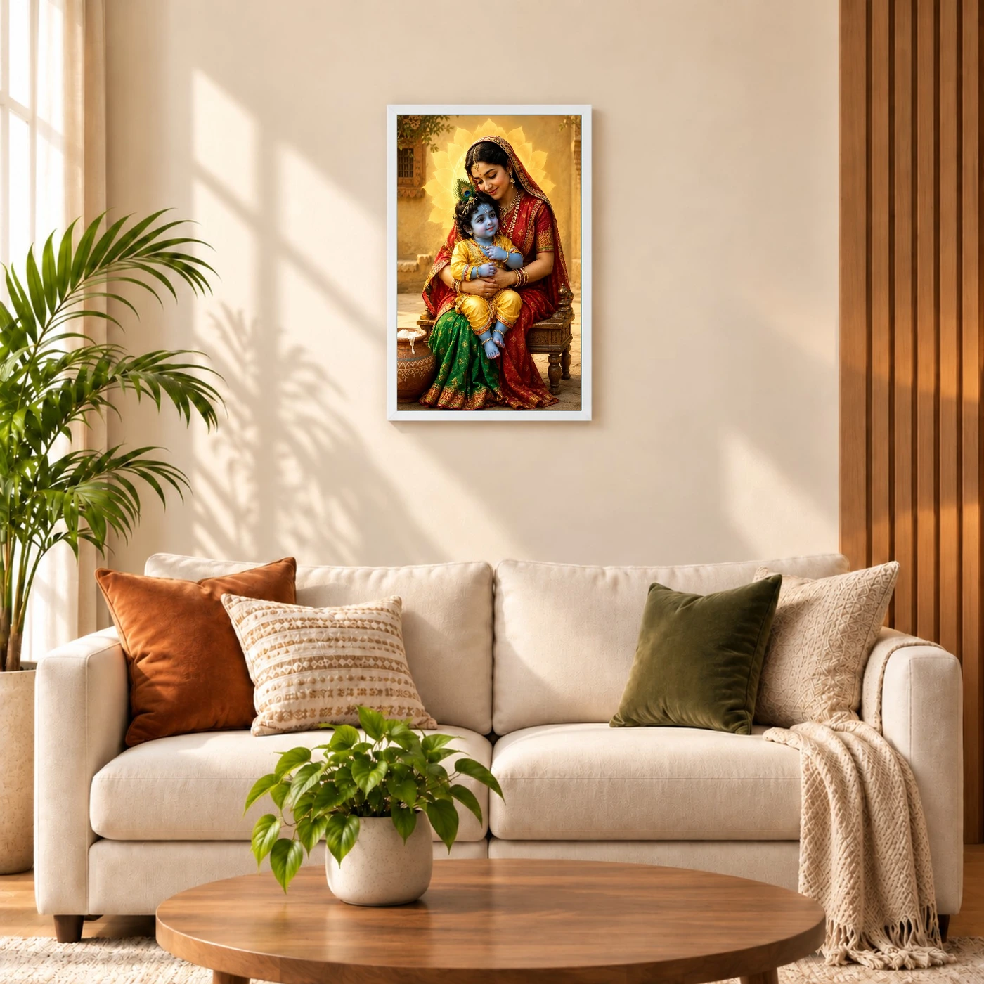 Yashoda with Bal Krishna — Divine Love Frame 9 Yashoda with Bal Krishna — Divine Love Frame — white frame sofa