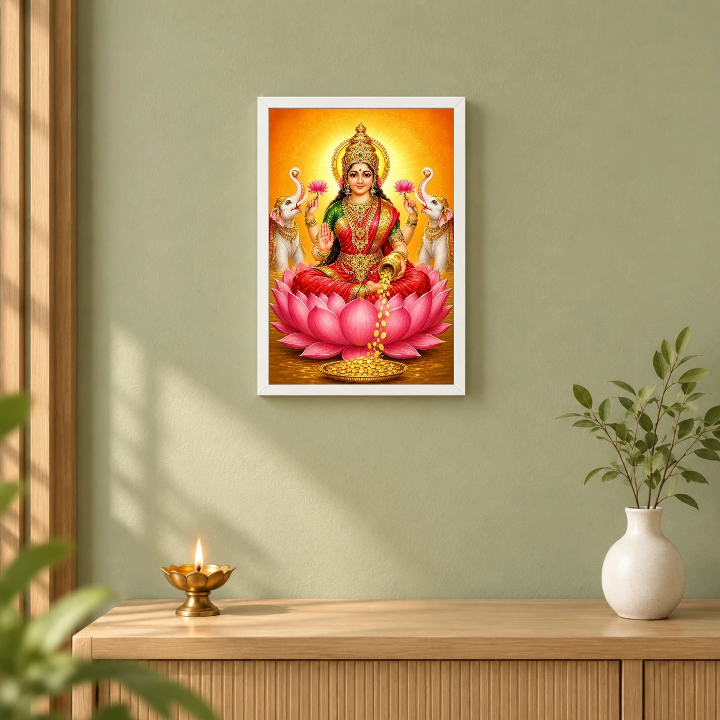Lakshmi Mata — Divine Blessings of Wealth Frame 6 Lakshmi Mata — Divine Blessings of Wealth Frame — white frame distant wall