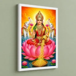 Maa Laxmi — Golden Coins Shower Frame — white frame angled wall