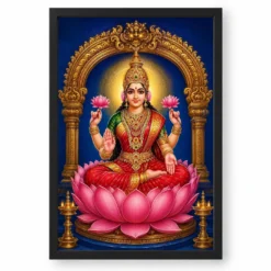 Goddess Lakshmi — Lotus Throne Frame — black frame clean