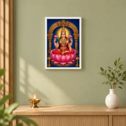 Goddess Lakshmi — Lotus Throne Frame 14 Goddess Lakshmi — Lotus Throne Frame — white frame distant wall