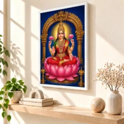 Goddess Lakshmi — Lotus Throne Frame 15 Goddess Lakshmi — Lotus Throne Frame — white frame warm console