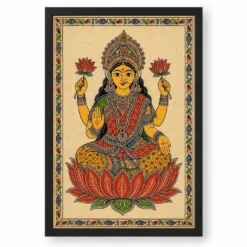 Lakshmi — Madhubani Folk Art Frame — black frame clean