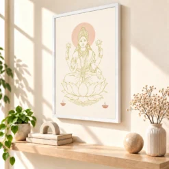 Lakshmi Devi — Modern Minimalist Line Art Frame — white frame warm console