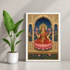 Lakshmi — Royal Rajasthani Miniature Style Frame — white frame console
