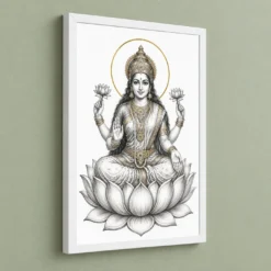 Lakshmi Mata — Monochrome Sketch Art Frame 13 Lakshmi Mata — Monochrome Sketch Art Frame — white frame angled wall