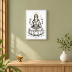 Lakshmi Mata — Monochrome Sketch Art Frame 14 Lakshmi Mata — Monochrome Sketch Art Frame — white frame distant wall