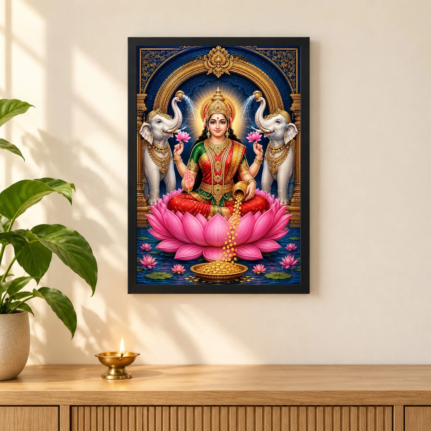 Lakshmi — Large Statement Wall Frame 3 Lakshmi — Large Statement Wall Frame — black frame pooja shelf