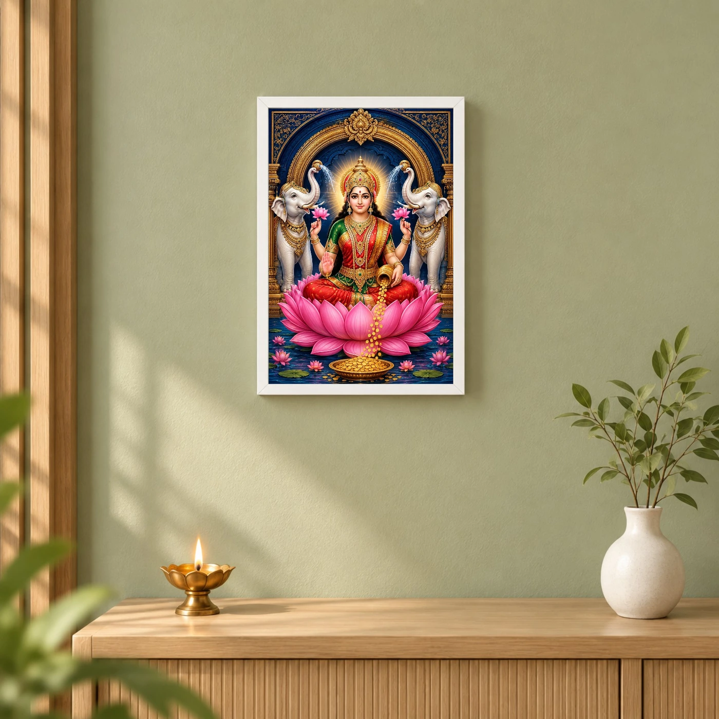 Lakshmi — Large Statement Wall Frame 6 Lakshmi — Large Statement Wall Frame — white frame distant wall