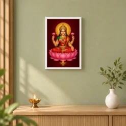 Lakshmi — Pooja Mandir Small Frame — white frame distant wall