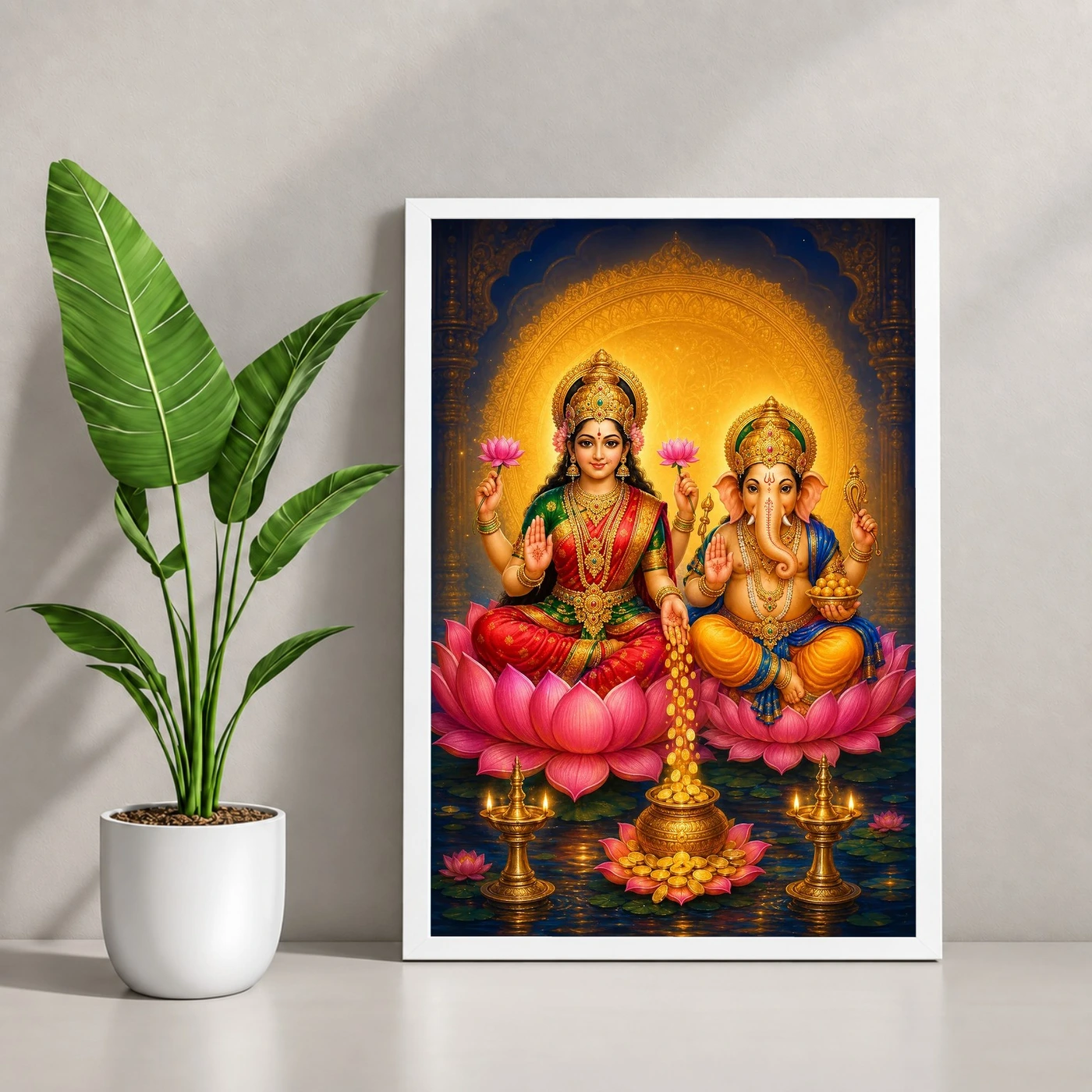 Ganesh Laxmi — Blessings of Fortune Frame 4 Ganesh Laxmi — Blessings of Fortune Frame — white frame console