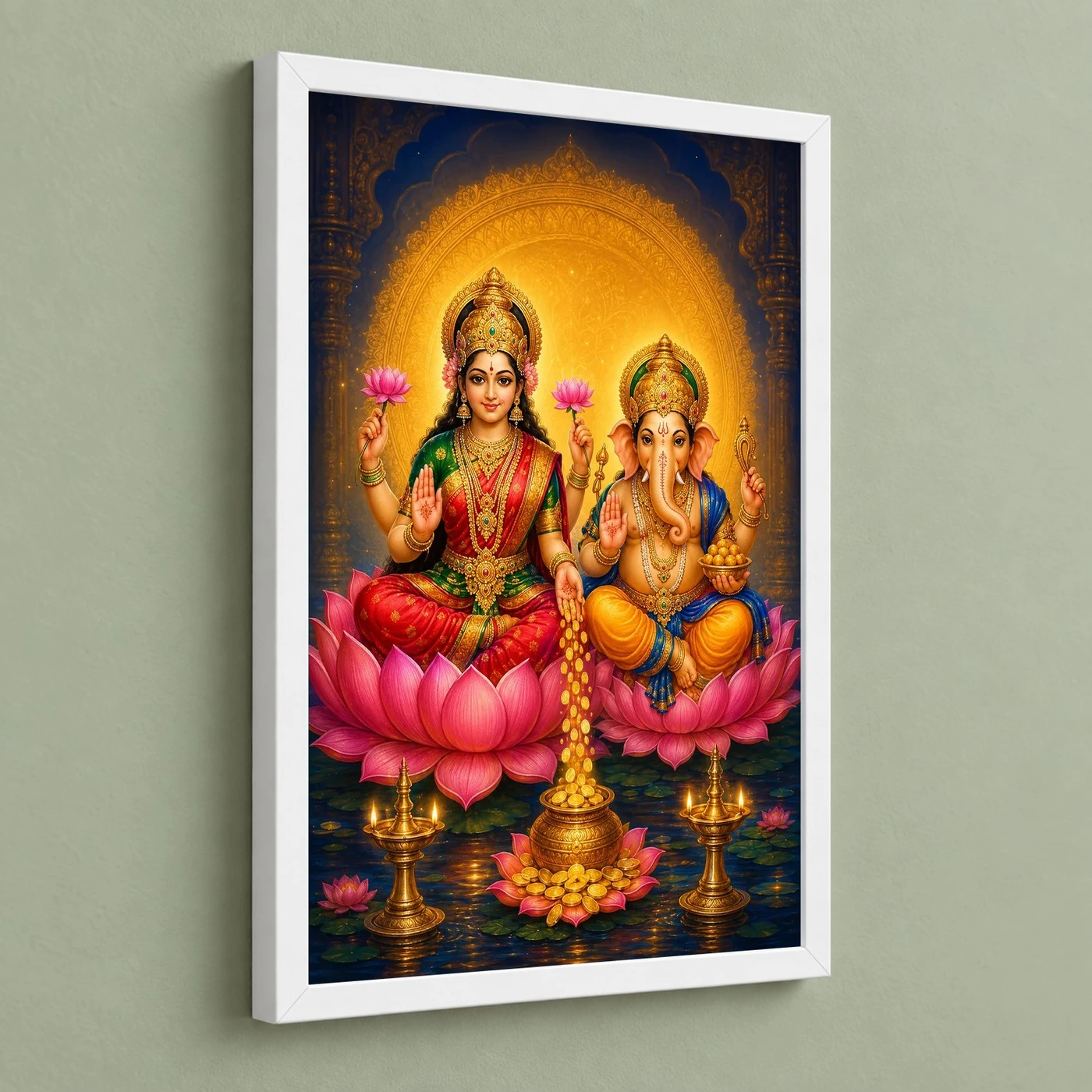 Ganesh Laxmi — Blessings of Fortune Frame 5 Ganesh Laxmi — Blessings of Fortune Frame — white frame angled wall
