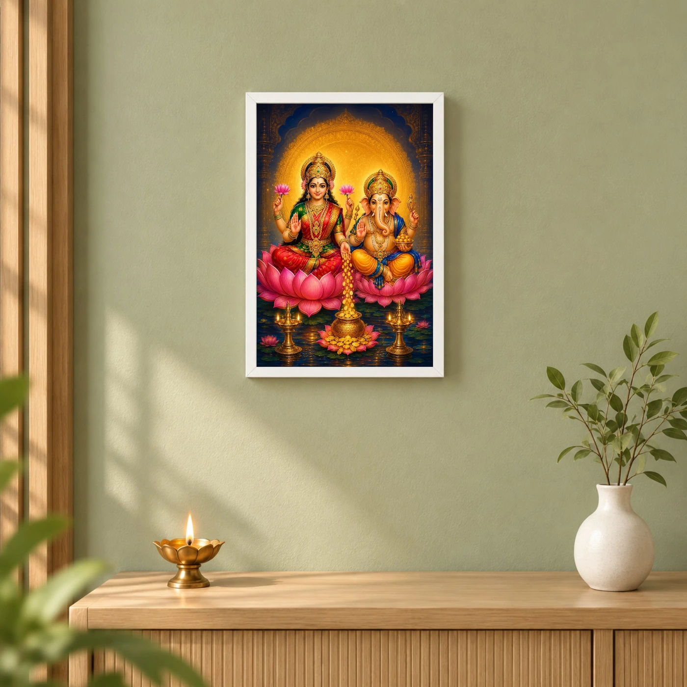 Ganesh Laxmi — Blessings of Fortune Frame 6 Ganesh Laxmi — Blessings of Fortune Frame — white frame distant wall