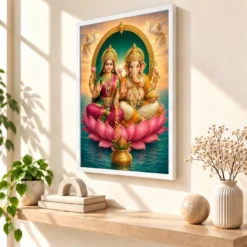 Laxmi Ganesh — Prosperity Duo Frame — white frame warm console