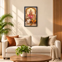 Laxmi Ganesh Saraswati — Tridevi Blessings Frame — black frame sofa