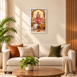 Laxmi Ganesh Saraswati — Tridevi Blessings Frame — white frame sofa