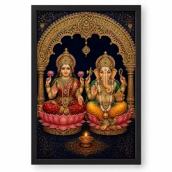 Laxmi Ganesh — Tanjore Art Frame — black frame clean