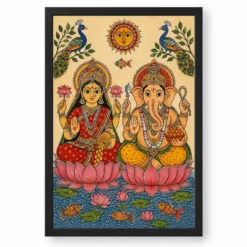Laxmi Ganesh — Madhubani Folk Art Frame — black frame clean