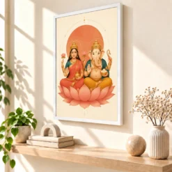 Laxmi Ganesh — Modern Minimalist Frame — white frame warm console